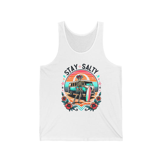 π Stay Salty Skeleton Surf Tank π - Unisex Jersey Tank Top