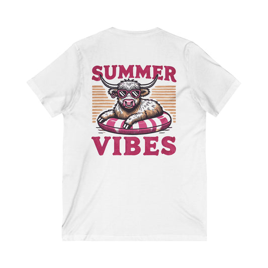🐮☀️ Summer Vibes Highland Cow Tee ☀️🐮 - Vibes Women's V-Neck Tee