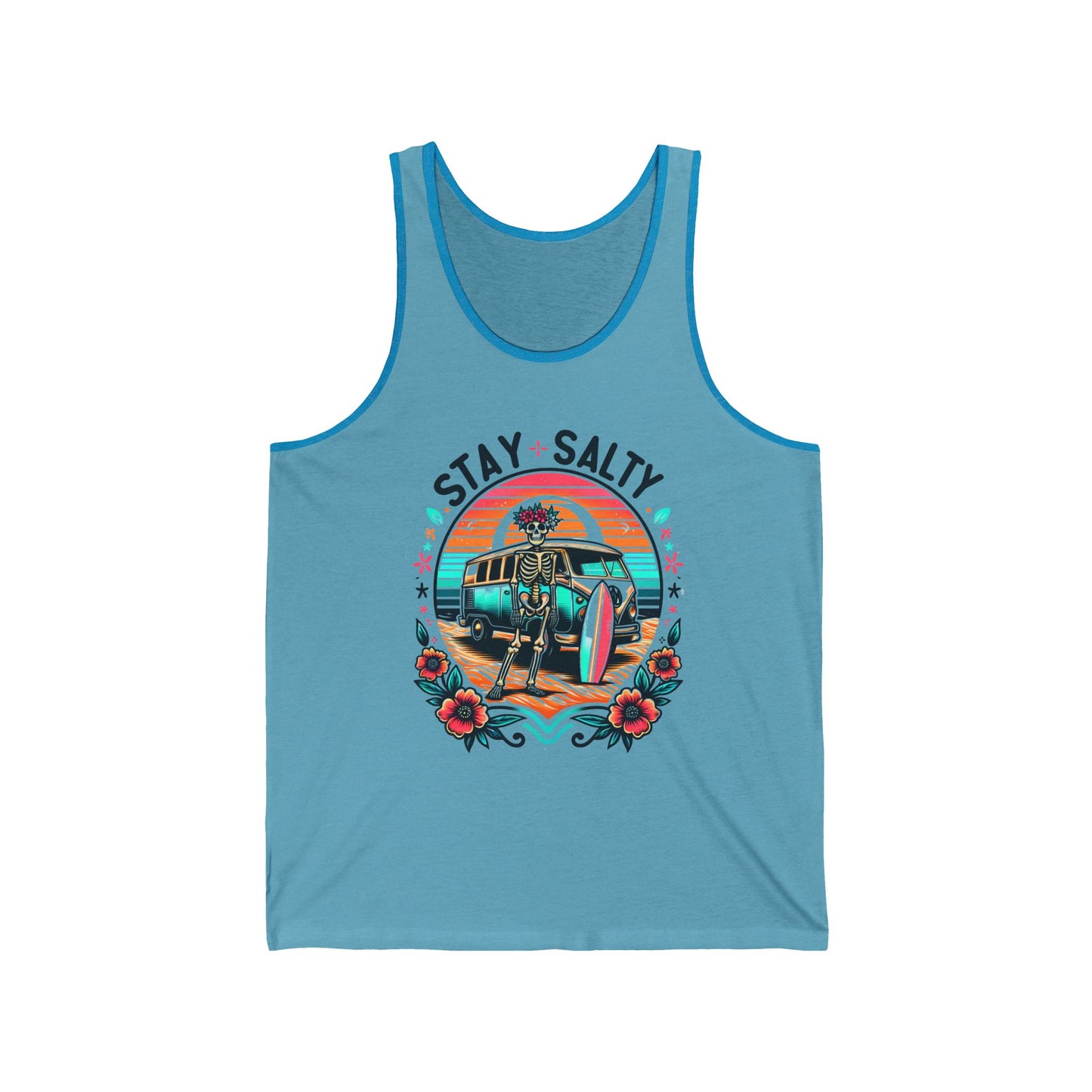 🌊 Stay Salty Skeleton Surf Tank 🌊 - Unisex Jersey Tank Top