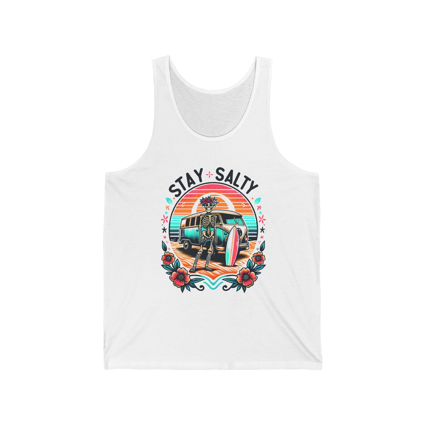 🌊 Stay Salty Skeleton Surf Tank 🌊 - Unisex Jersey Tank Top