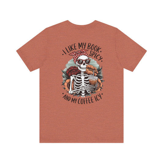 "Spicy Books & Icy Coffee Skeleton Tee"