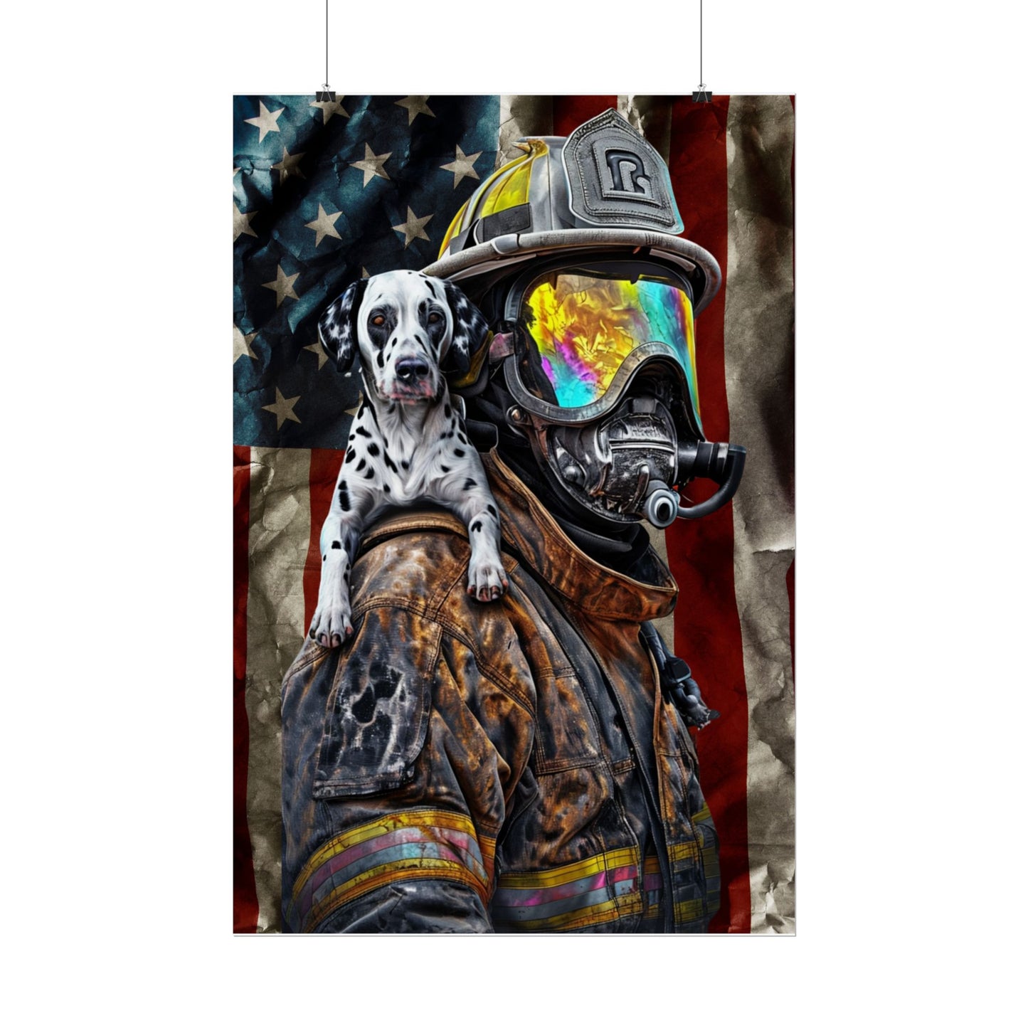 Firefighter Dalmatian Rolled Poster - Patriotic Wall Art