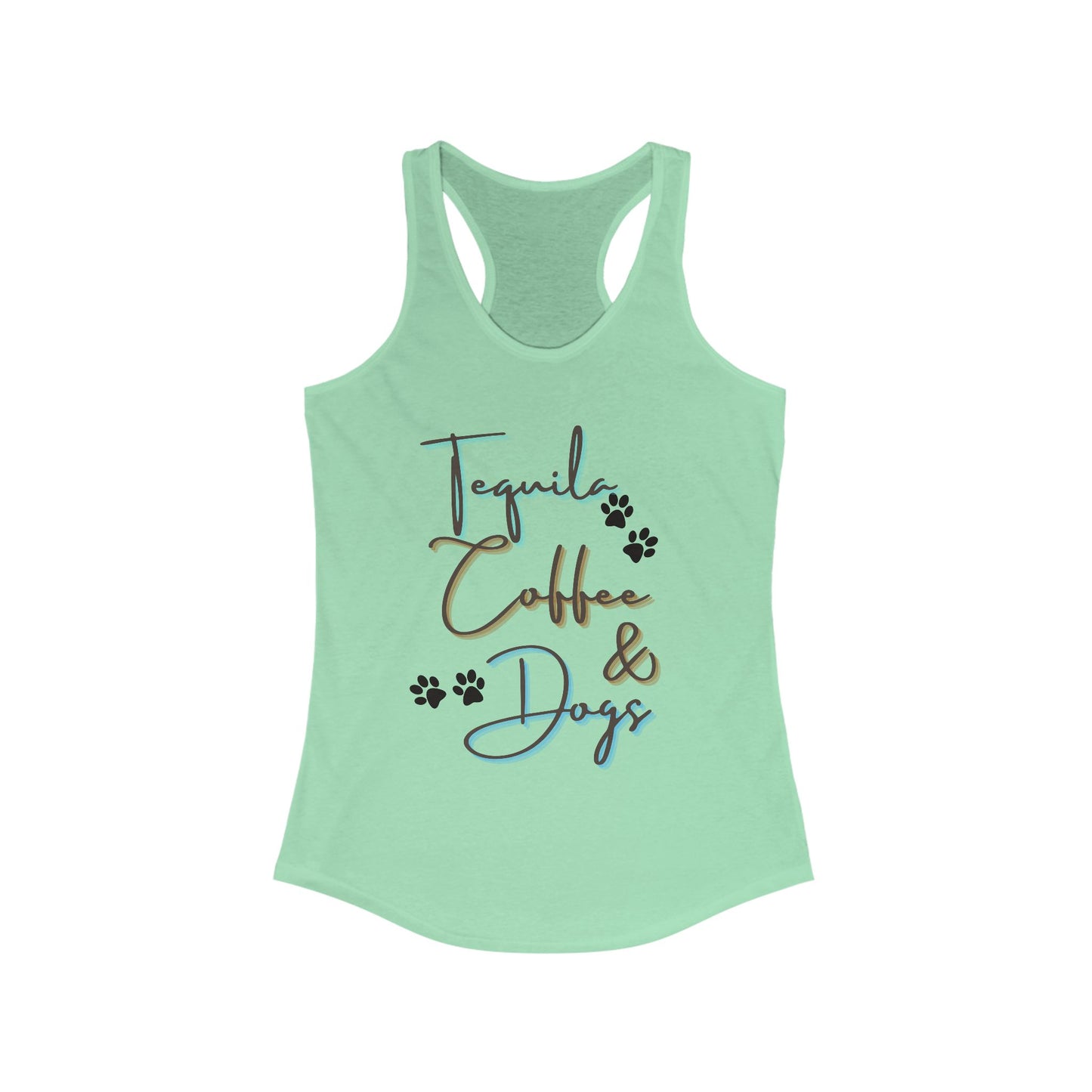 Women's Racerback Tank: Tequila, Coffee & Dogs Design