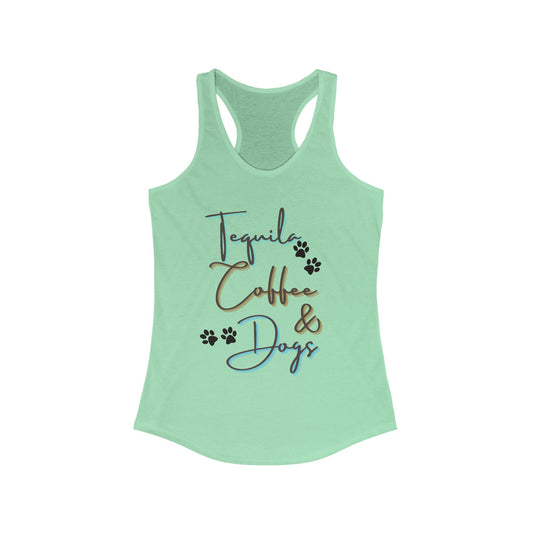 Women's Racerback Tank: Tequila, Coffee & Dogs Design