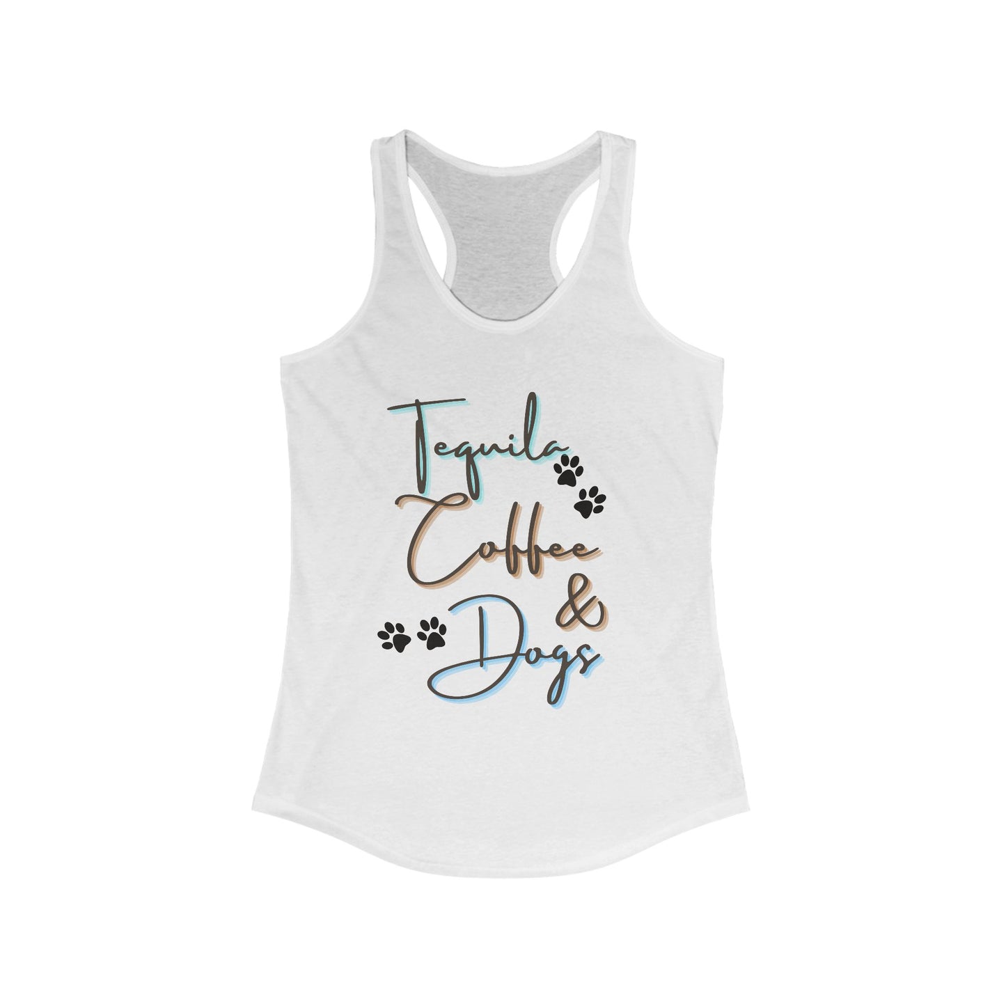 Women's Racerback Tank: Tequila, Coffee & Dogs Design