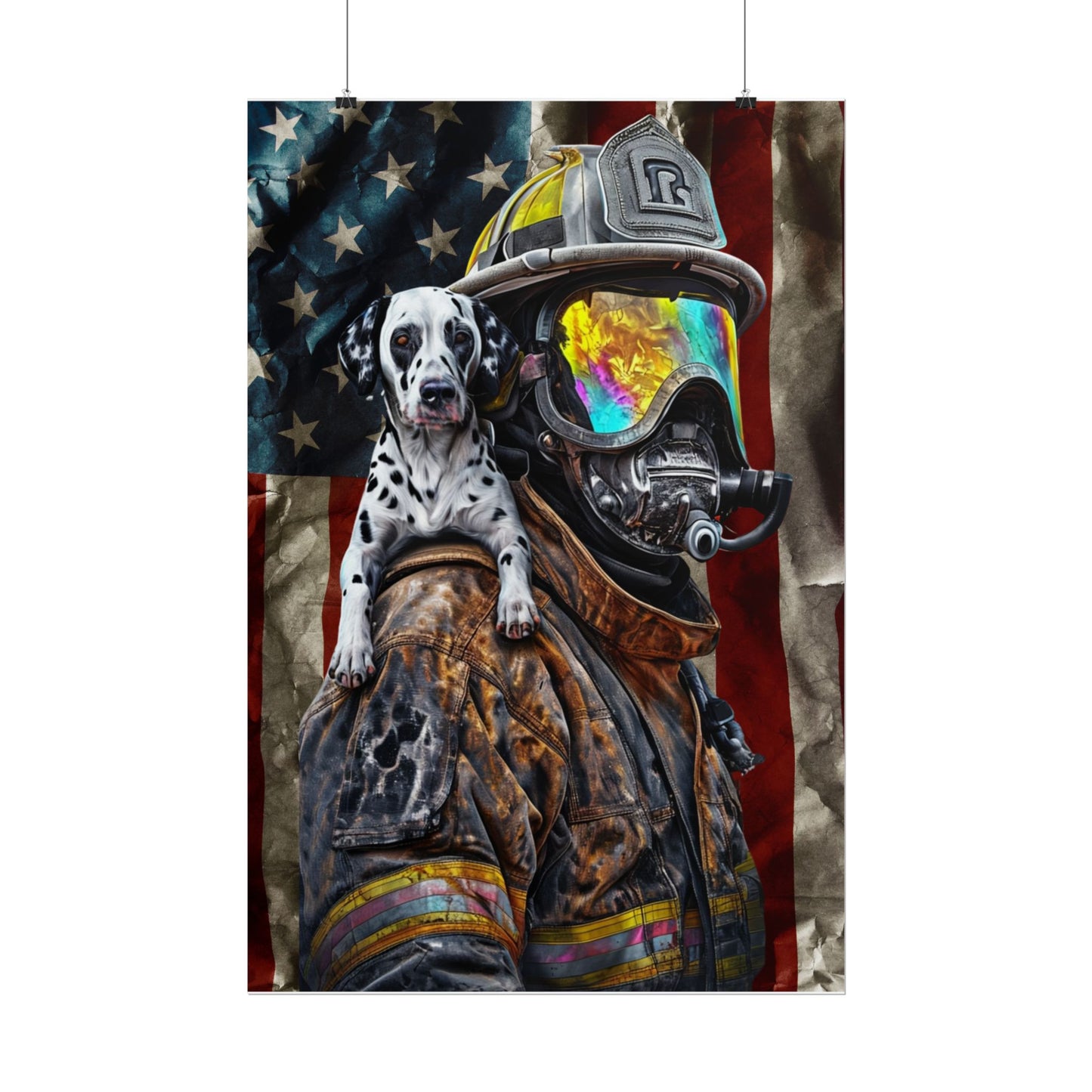 Firefighter Dalmatian Rolled Poster - Patriotic Wall Art