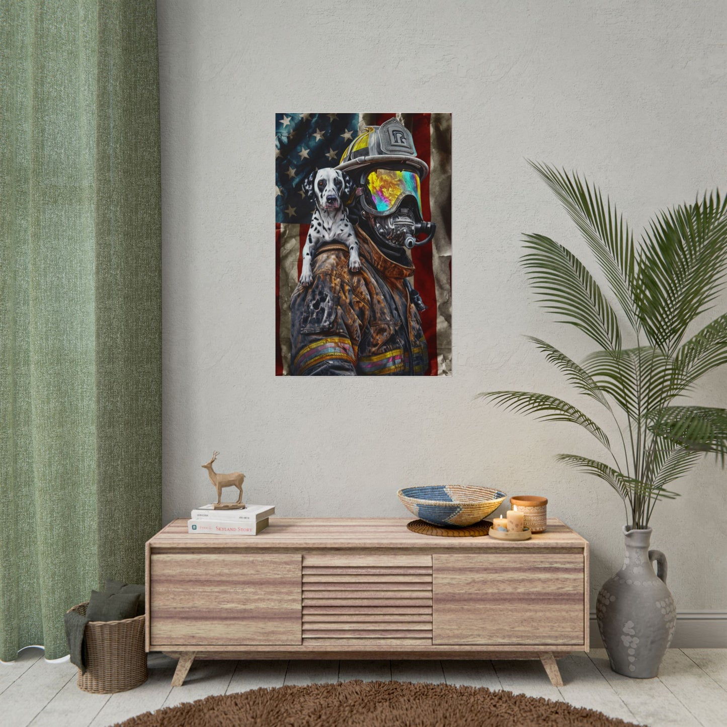 Firefighter Dalmatian Rolled Poster - Patriotic Wall Art